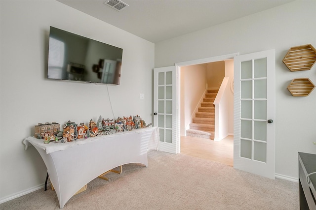 333 Pasture Dr, Midlothian, TX 76065 - hallway featuring carpet, french doors, and stairway