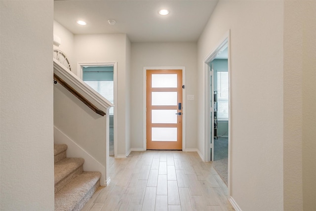 333 Pasture Dr, Midlothian, TX 76065 - entrance foyer featuring plenty of natural light, stairway, recessed lighting, and light wood-style flooring