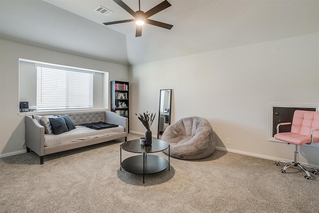 5214 Rowlan Row, Midlothian, TX 76065 - living room featuring ceiling fan, carpet flooring, and high vaulted ceiling