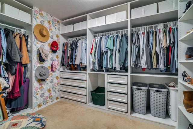 walk in closet featuring carpet