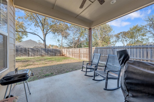 view of patio featuring a grill