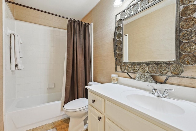2543 Sir Tristram Ln, Lewisville, TX 75056 - bathroom with toilet, vanity, shower / tub combo, and tile patterned floors