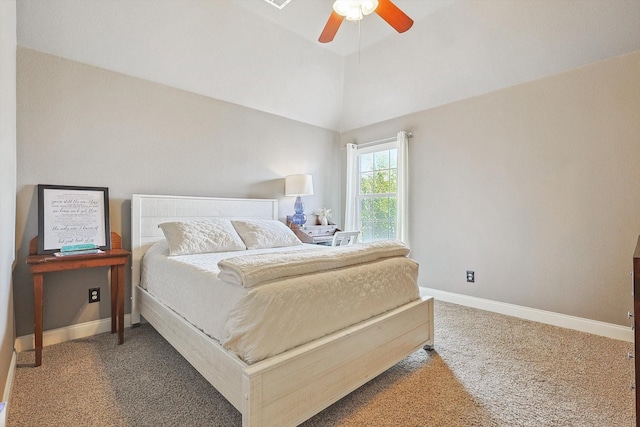 2543 Sir Tristram Ln, Lewisville, TX 75056 - bedroom with carpet flooring, baseboards, lofted ceiling, and ceiling fan