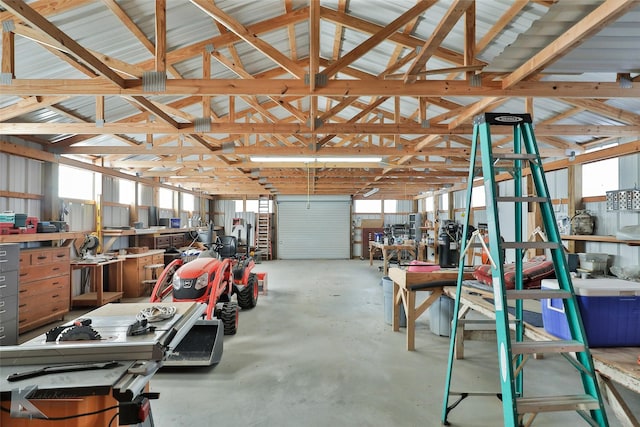 garage with a workshop area