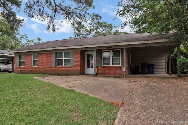 single story home with a carport and a front yard