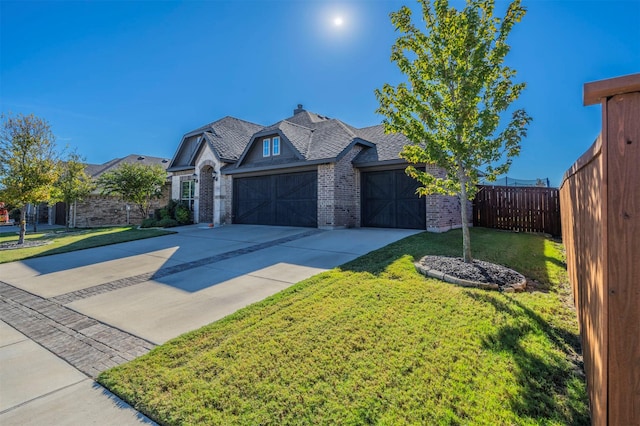 view of front of property featuring a garage and a front yard