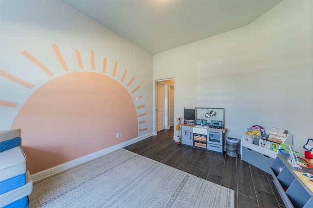 interior space with dark wood-type flooring