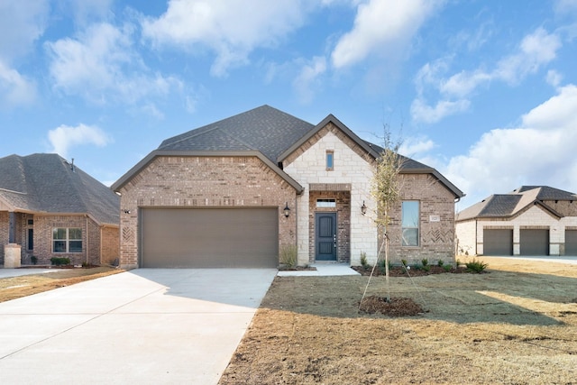 view of front of house featuring a garage and a front lawn
