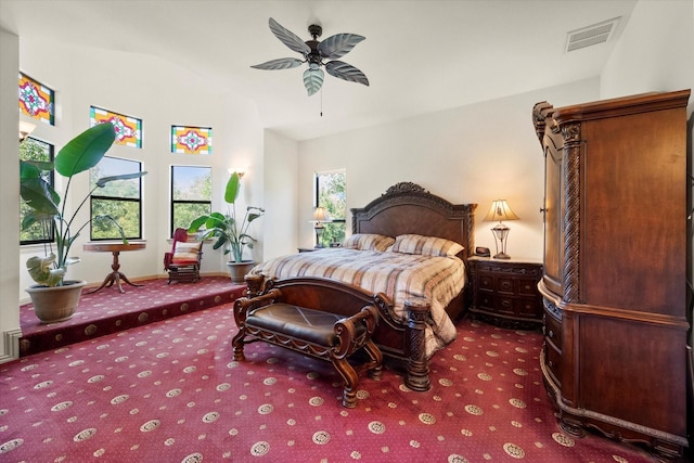 bedroom with vaulted ceiling and ceiling fan