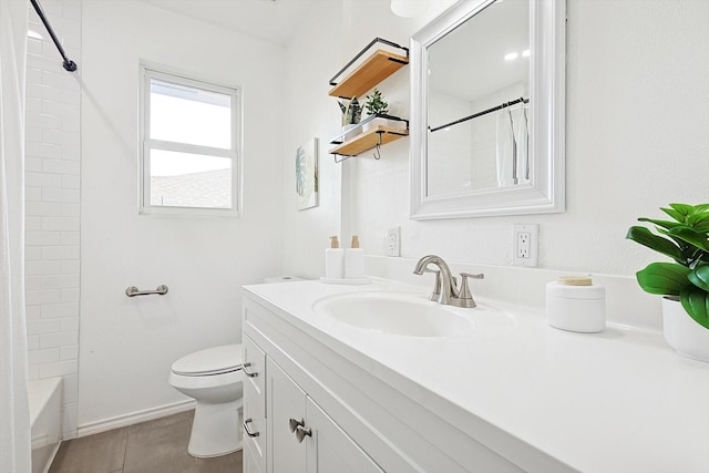 full bathroom featuring vanity, toilet, and shower / tub combo