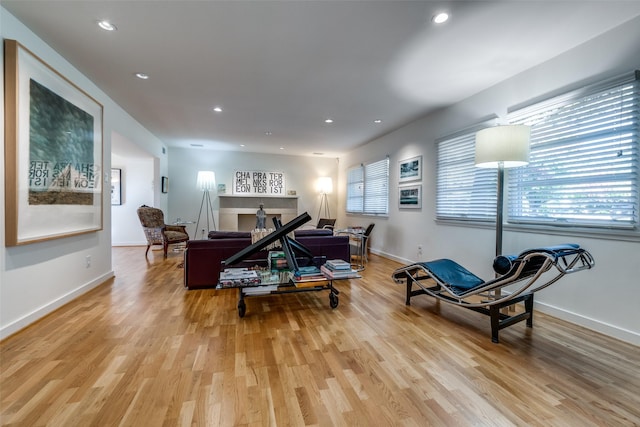 sitting room with light hardwood / wood-style floors