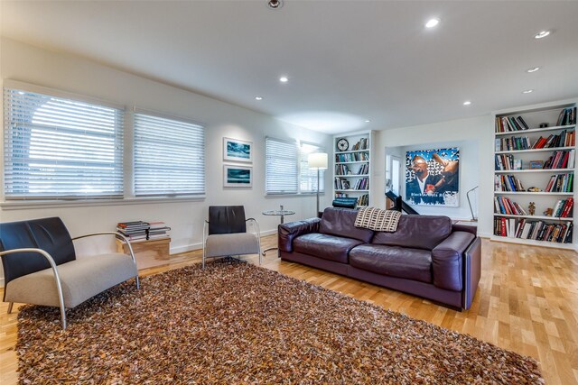 living room featuring plenty of natural light and light hardwood / wood-style floors