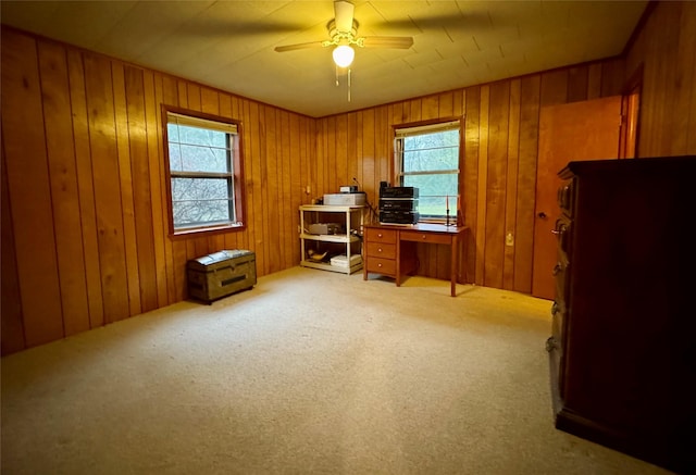 904 Uncas St, Logansport, LA 71049 - office featuring carpet floors, a healthy amount of sunlight, ceiling fan, and wood walls