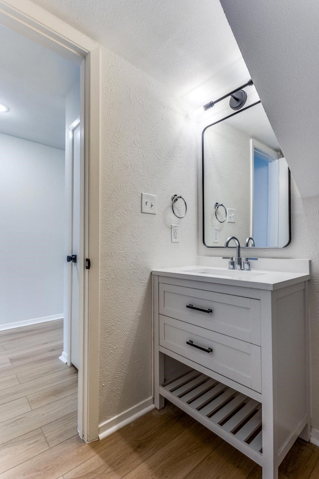 bathroom featuring wood-type flooring and vanity