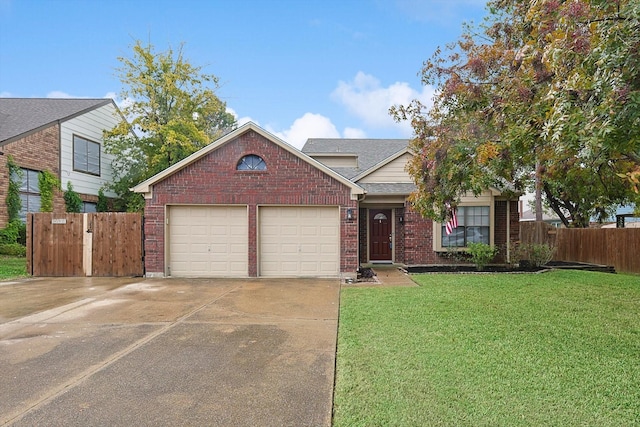 view of front of home featuring a front yard and a garage