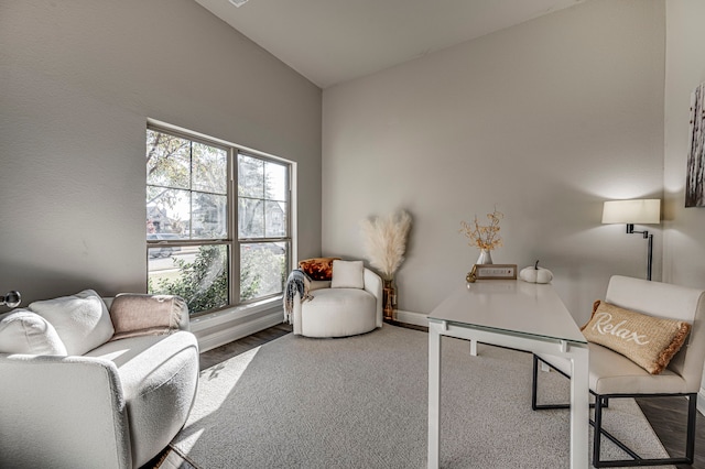 interior space featuring hardwood / wood-style floors and vaulted ceiling