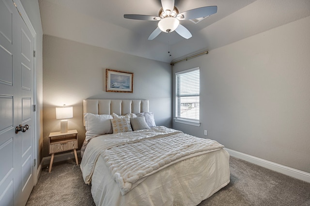 bedroom featuring carpet flooring and ceiling fan