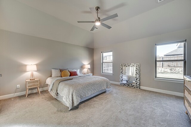709 Salvia Ct, Midlothian, TX 76065 - bedroom featuring vaulted ceiling, baseboards, visible vents, and light colored carpet