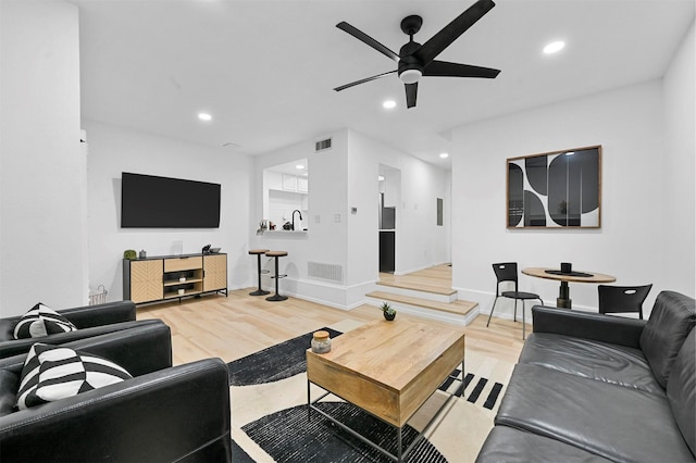 3635 Garden Brook Dr Unit 1200, Farmers Branch, TX 75234 - living area featuring ceiling fan, wood finished floors, recessed lighting, and baseboards