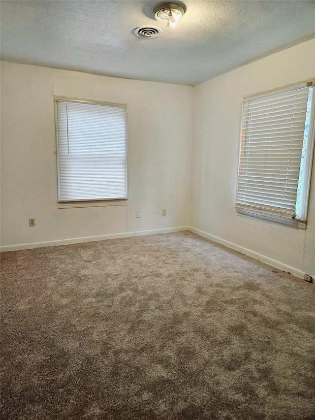 spare room featuring carpet floors and a textured ceiling