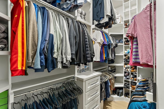 spacious closet with light hardwood / wood-style floors