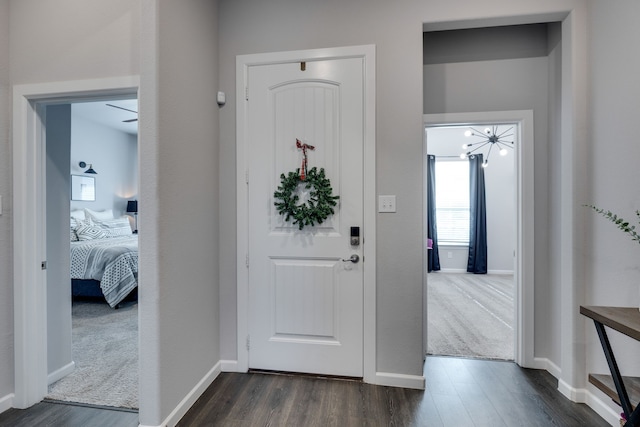 foyer entrance featuring dark hardwood / wood-style flooring