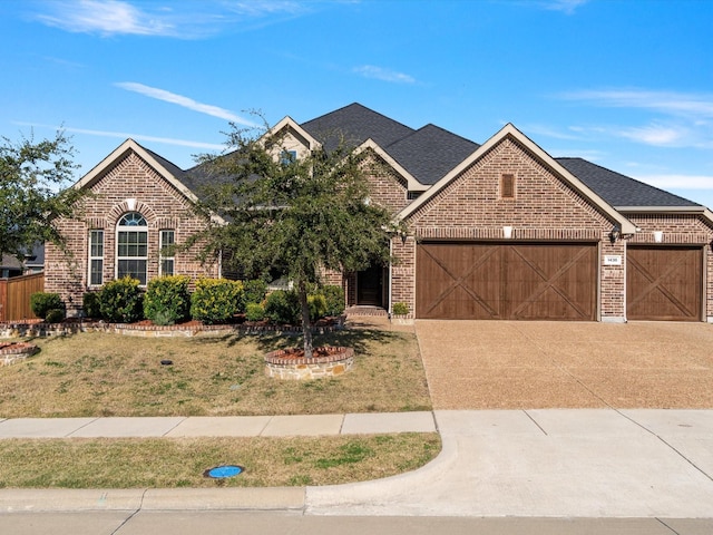 view of front of home featuring a front lawn and a garage