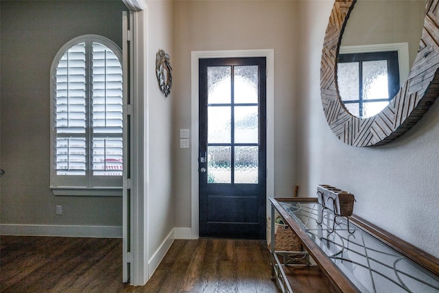 doorway with dark hardwood / wood-style floors