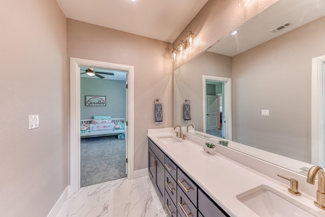 bathroom with vanity and ceiling fan