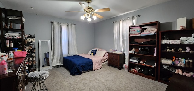 bedroom featuring carpet and ceiling fan