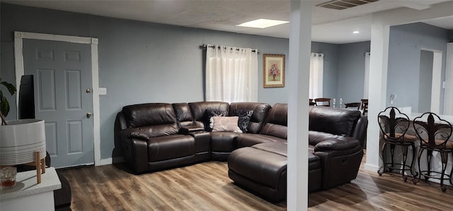 living room with hardwood / wood-style floors