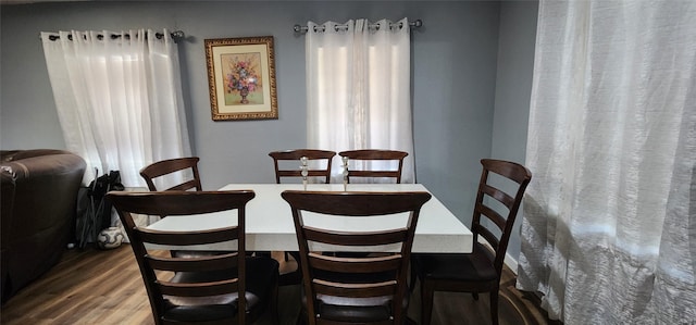 dining space featuring dark wood-type flooring