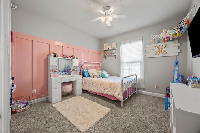 bedroom featuring ceiling fan and carpet flooring