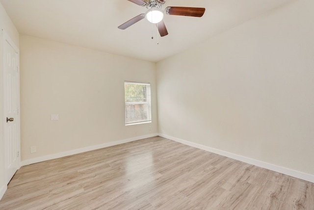 spare room featuring ceiling fan and light hardwood / wood-style floors