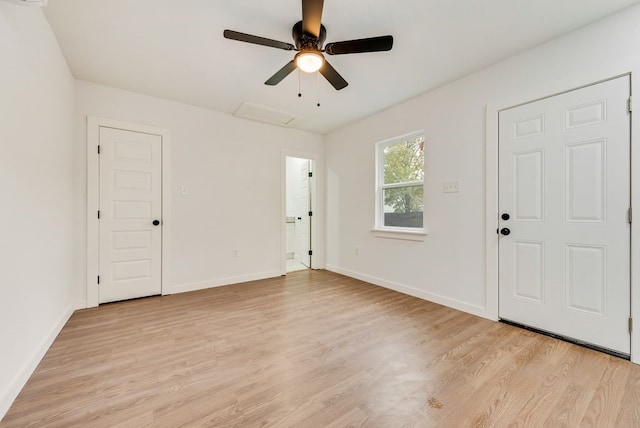 unfurnished room featuring ceiling fan and light hardwood / wood-style flooring