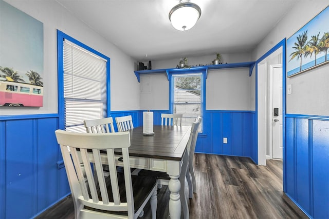 dining space featuring dark hardwood / wood-style floors and a wealth of natural light