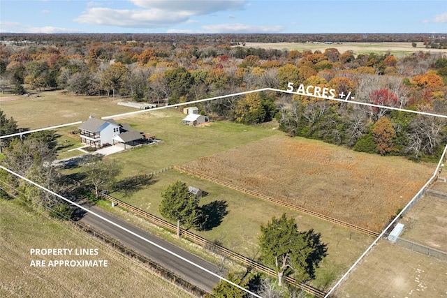 aerial view featuring a rural view