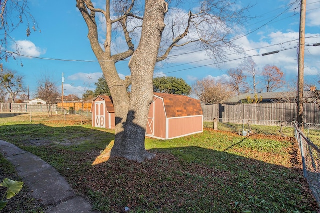 view of yard featuring a storage shed