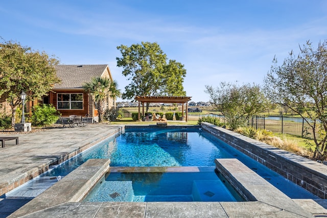 view of swimming pool with a pergola, a patio area, and an in ground hot tub