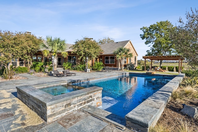 view of swimming pool with a pergola, an in ground hot tub, and a patio