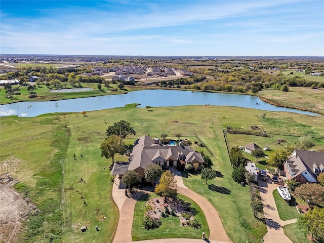 aerial view with a water view