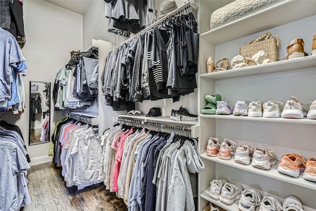 spacious closet with dark wood-type flooring