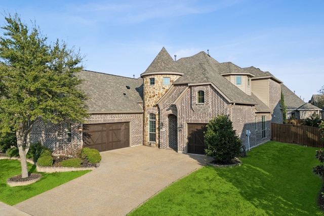 view of front facade featuring a front lawn and a garage