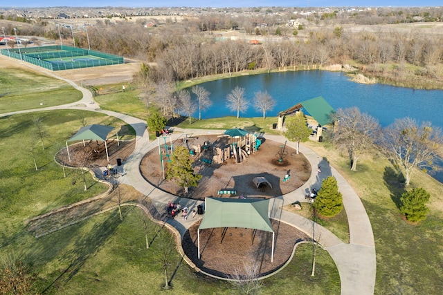 bird's eye view featuring a water view