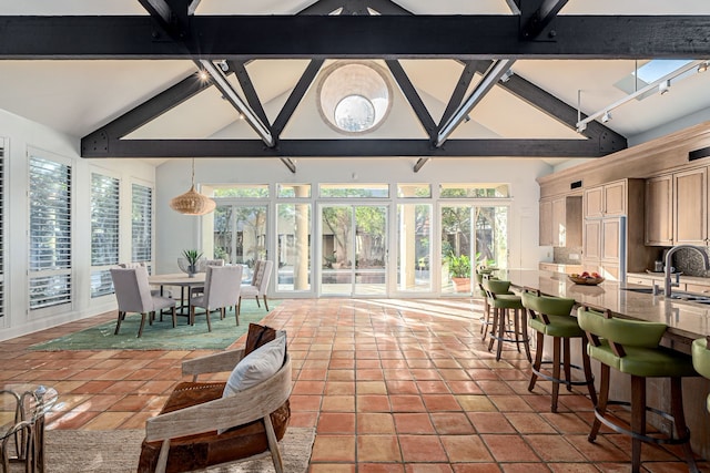 interior space featuring a healthy amount of sunlight and vaulted ceiling with skylight