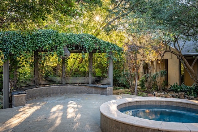 view of swimming pool with a patio area and an in ground hot tub