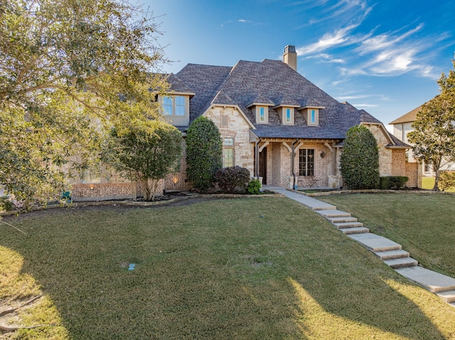 view of front of property featuring a front lawn