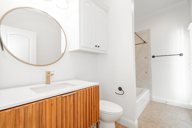 full bathroom with tile patterned flooring, vanity, toilet, and tiled shower / bath