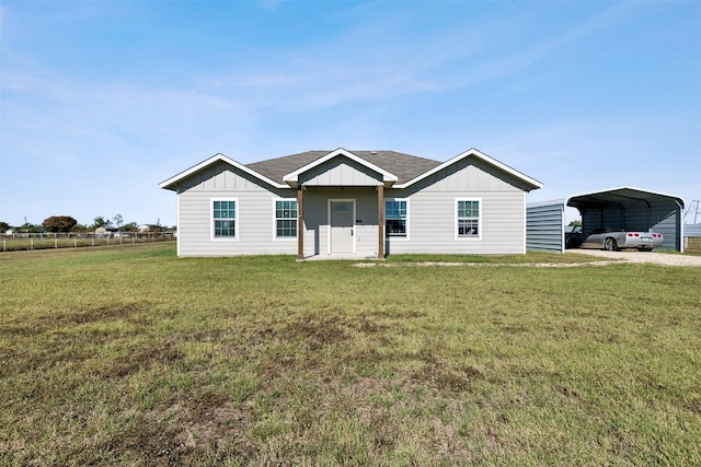 single story home with a carport and a front yard