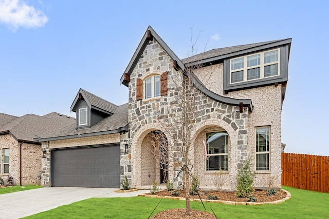 view of front of home featuring a garage and a front yard